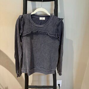 t.la Petite Long Sleeve Ruffle Black Top